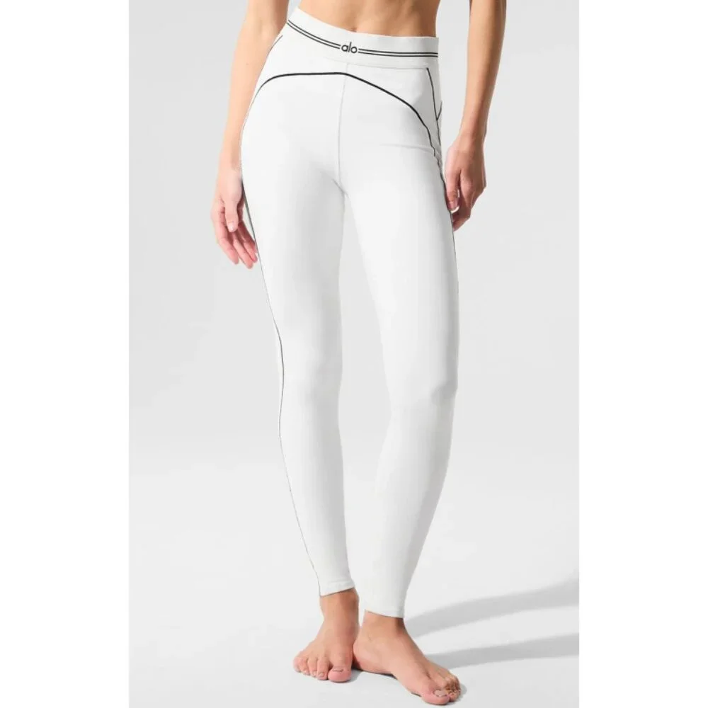 Alo Airbrush High-Waist Heart Throb Leggings White Black Hi-Rise Waisted Tights